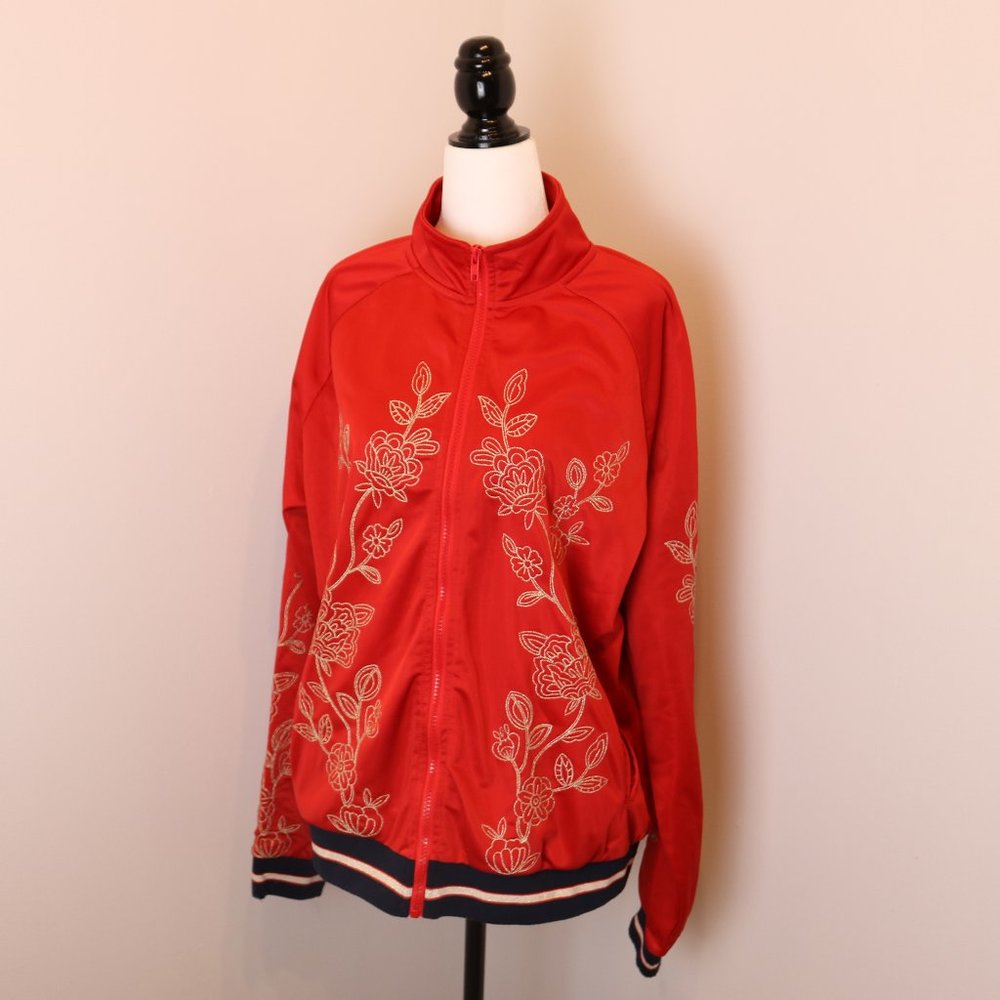 F21+ Super Cute Embroidered Floral Zip Up Jacket